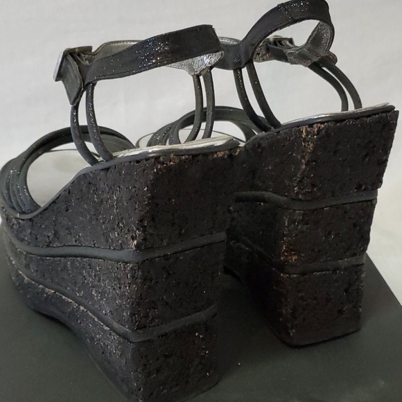 LN Vintage Black Cork w/ Glitter Piping Platforms - Picture 4 of 12